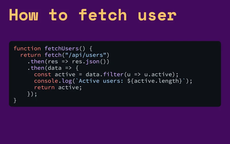 A Deckset slide with syntax-highlighted JavaScript